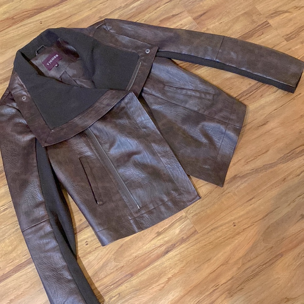 Brown leather jacket. Cowell neck never worn brown brown leather coat.